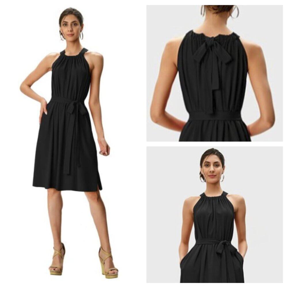 eShakti Wayward Fancies Cotton Jersey Halter Dress Black Size 6